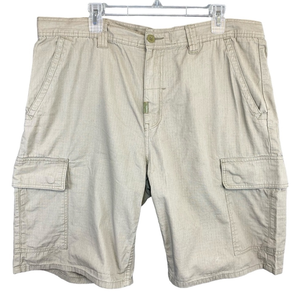 LRG Ripstop Cargo Shorts Mens 38 Light Khaki 10 1/2” Inseam‎ Snap Button Pockets